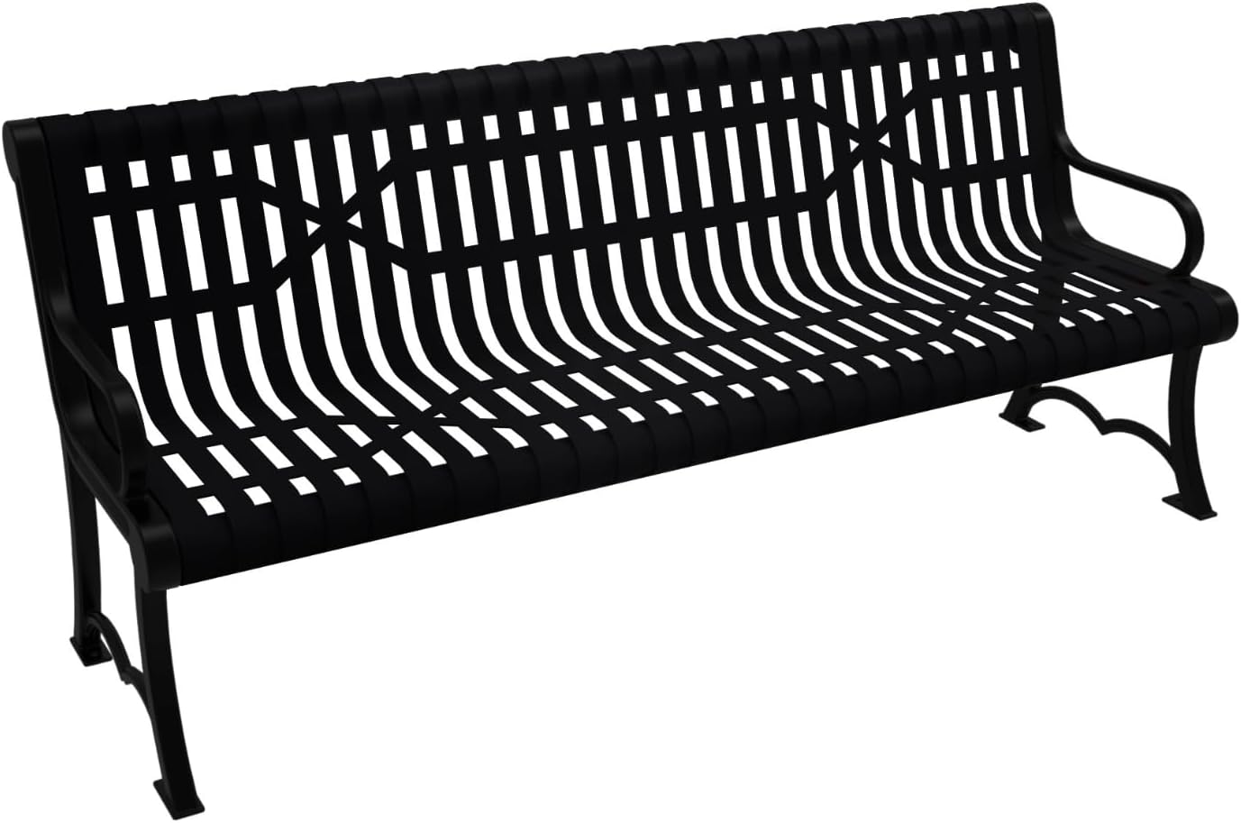 Coated Outdoor Furniture Heavy-Duty Outdoor Bench Thermoplastic Coated, Slated Steel, Commercial-Grade Garden Bench, Made in America (Portable with Back, 6 Ft, Black)