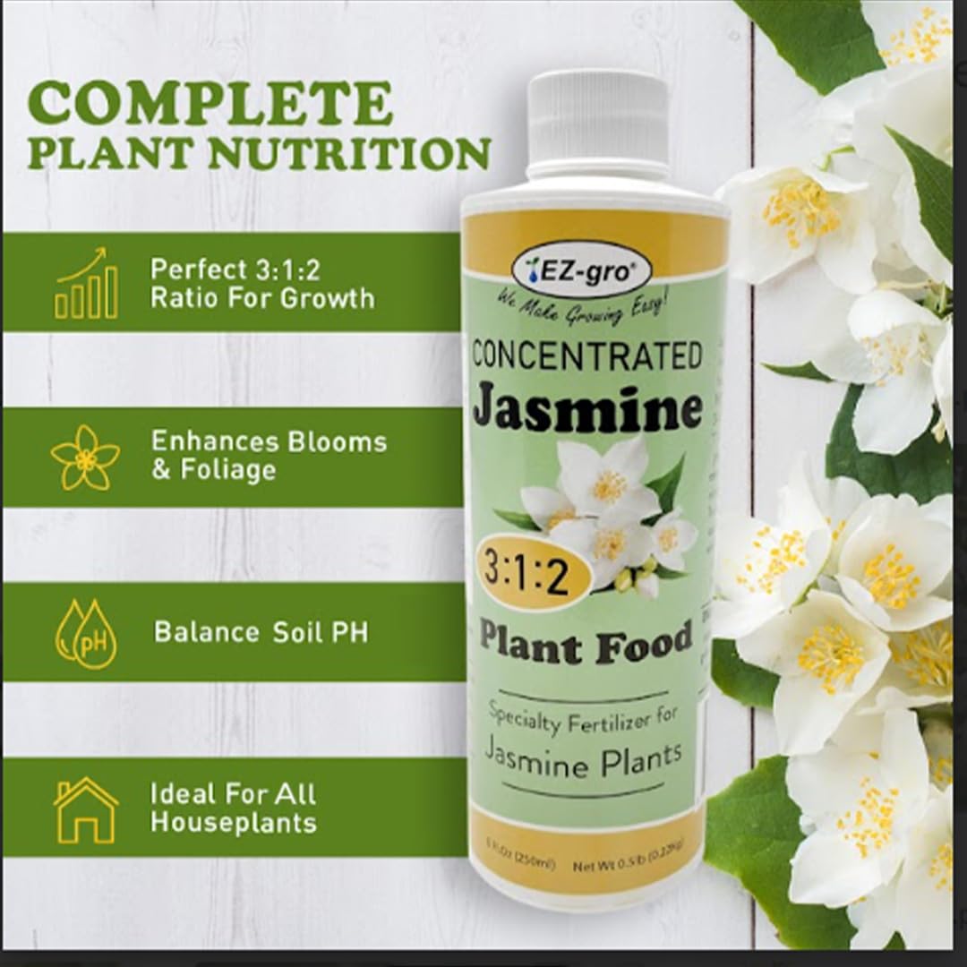 EZ-GRO Professional Liquid Jasmine Fertilizer - 8 oz Bottle | 3:1:2 Concentrated Nutrients for Indoor Plant Food | Houseplant Fertilizer for Jasmine Flowers| Promotes Vibrant Plants & Strong Roots