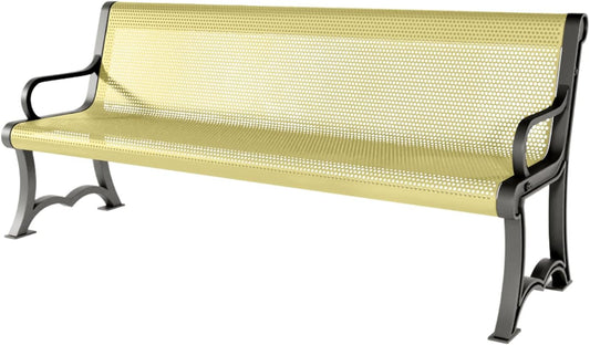 Coated Outdoor Furniture Heavy-Duty Outdoor Bench Thermoplastic Coated, Punched Steel, Commercial-Grade Garden Bench, Made in America (Portable with Back, 6 Ft, Textured Sand)