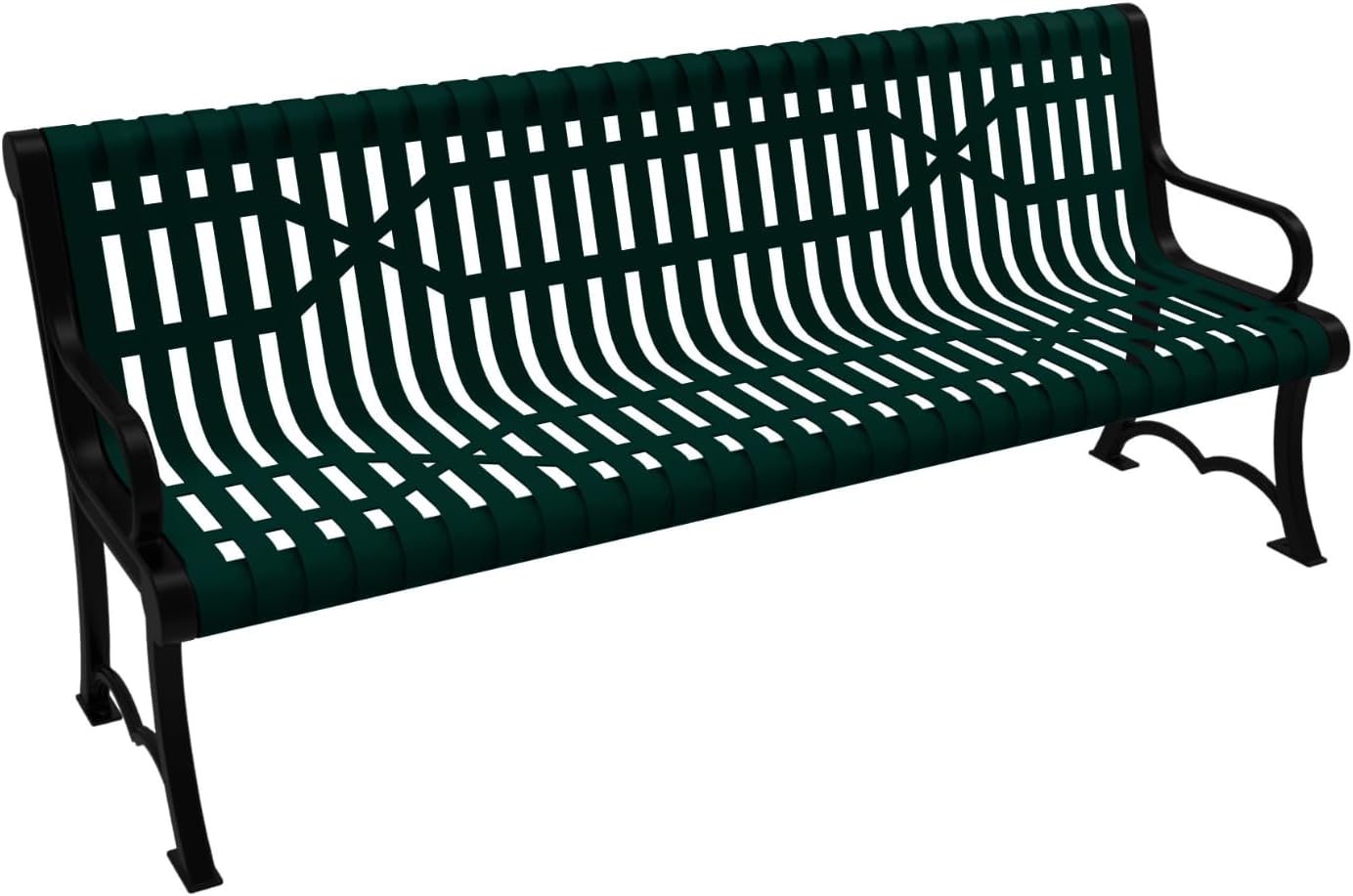 Coated Outdoor Furniture Heavy-Duty Outdoor Bench Thermoplastic Coated, Slated Steel, Commercial-Grade Garden Bench, Made in America (Portable with Back, 6 Ft, Dark Green)