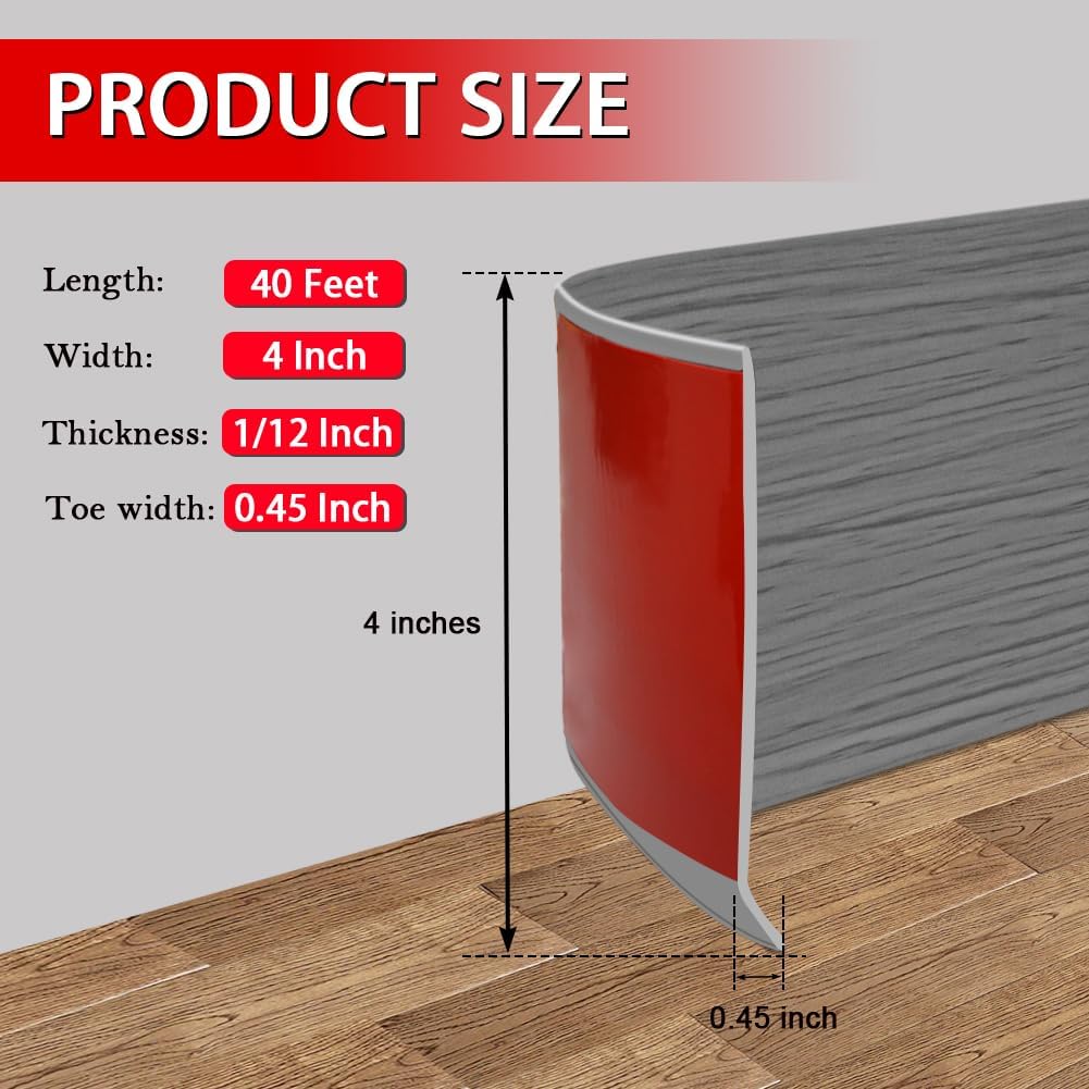 FONUNO Vinyl Wall Base Baseboard Molding Trim 4