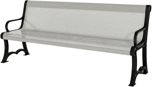 Coated Outdoor Furniture Heavy-Duty Outdoor Bench Thermoplastic Coated, Punched Steel, Commercial-Grade Garden Bench, Made in America (Portable with Back, 4 Ft, Gray)