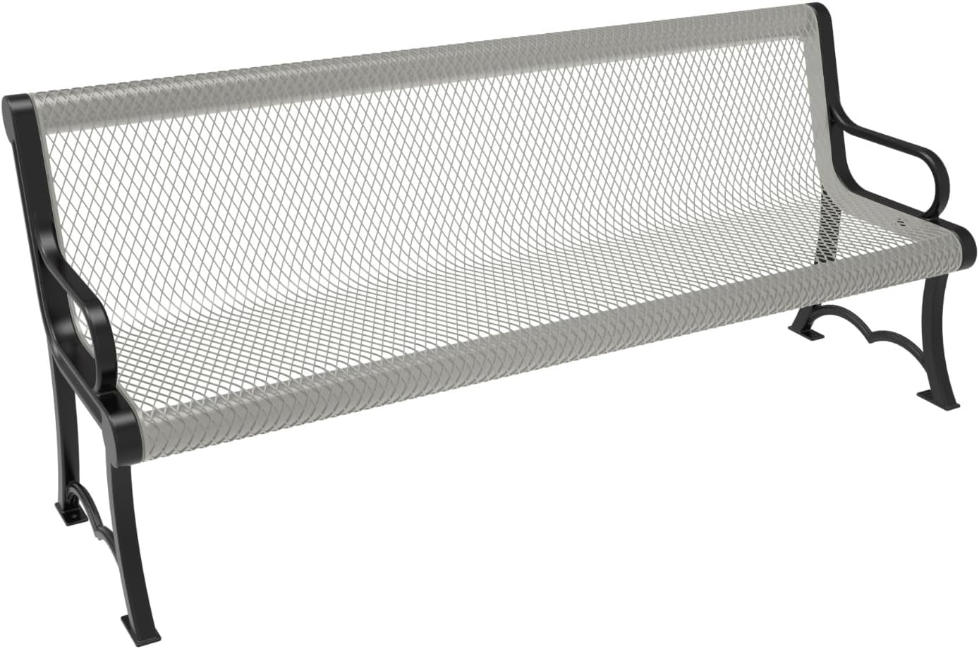 Heavy-Duty Outdoor Bench Thermoplastic Coated, Expanded Metal, Commercial-Grade Garden Bench, Made in America (Portable with Back, 6 Ft, Textured Grey)