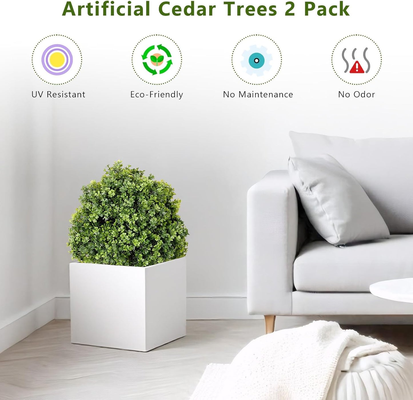 THE BLOOM TIMES 2ft Faux Boxwood Plants Outdoor Set of 2, Topiary Balls Artificial Outside Trees, 24" UV Resistant Fake Greenery Bushes & Shrubs for Front Porch Planter