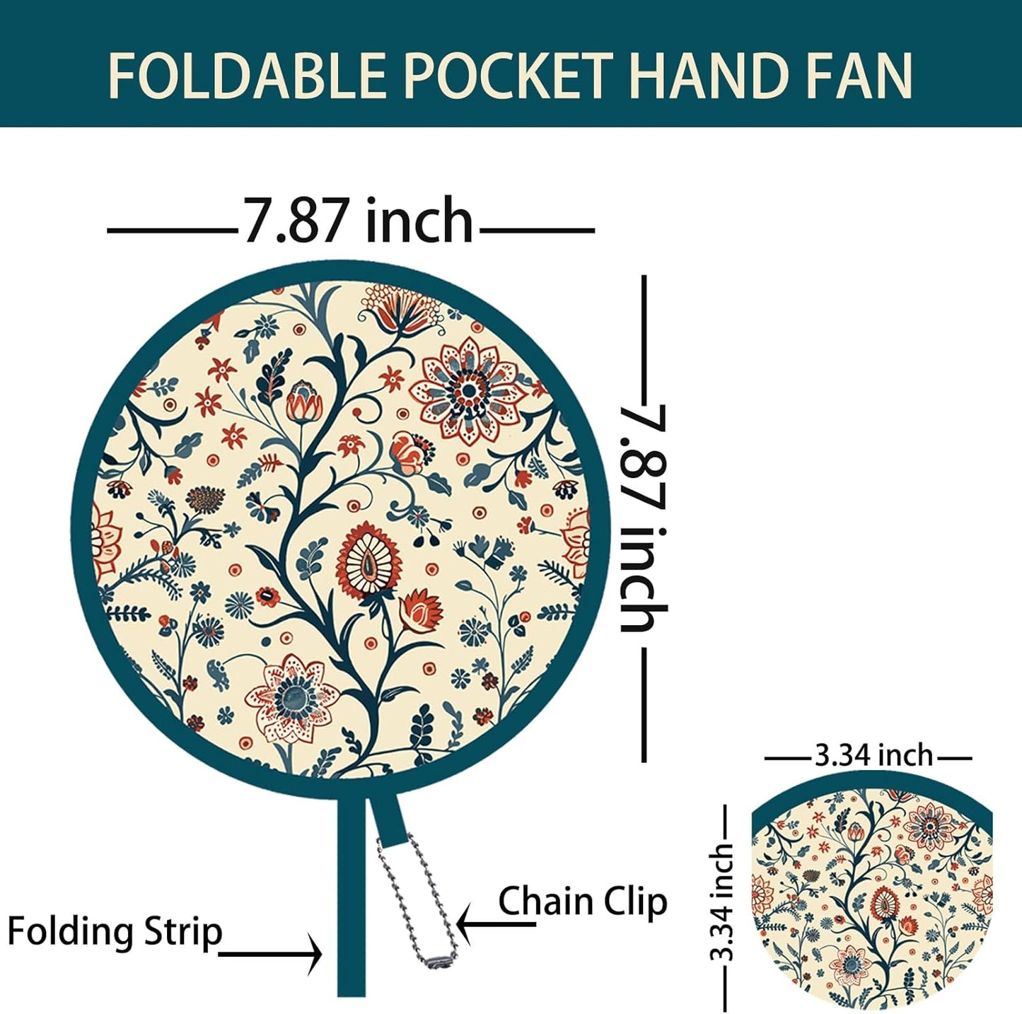 4 Pack Mughal Blooms Foldable Hand Fans, Pocket-Sized Round Fans for Travel, Events, Indoor & Outdoor (Mughal Blooms)