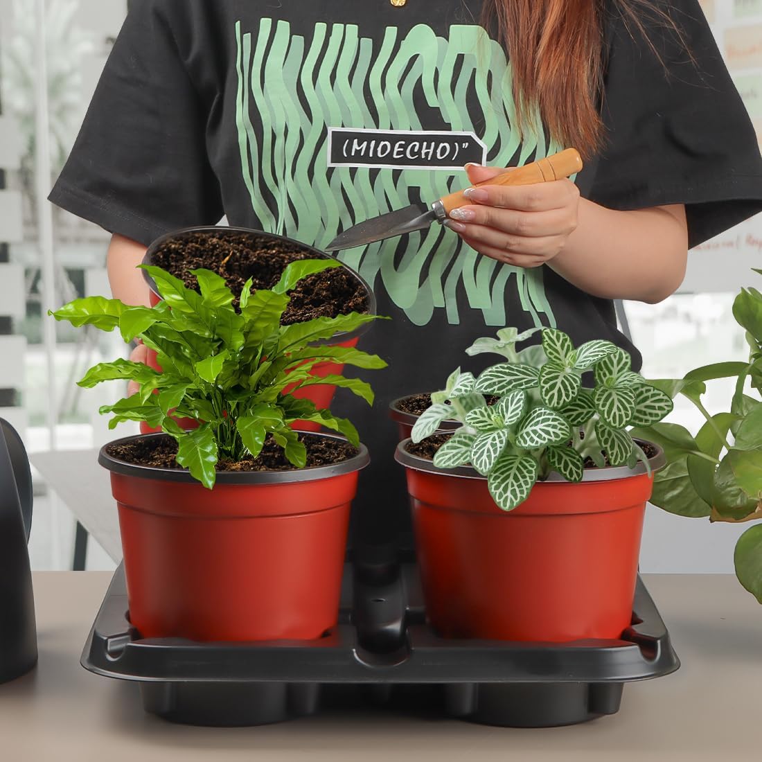 4 Cell Round Nursery Pot Trays for 5-6 Inch Pots, Thickened Sturdy Seedling Pot Shuttle Tray, Durable Nursery Pots Carrying Tray for Holding 5-6 inch Plastic Plant Pots (12.6" Square, 10-Pack)