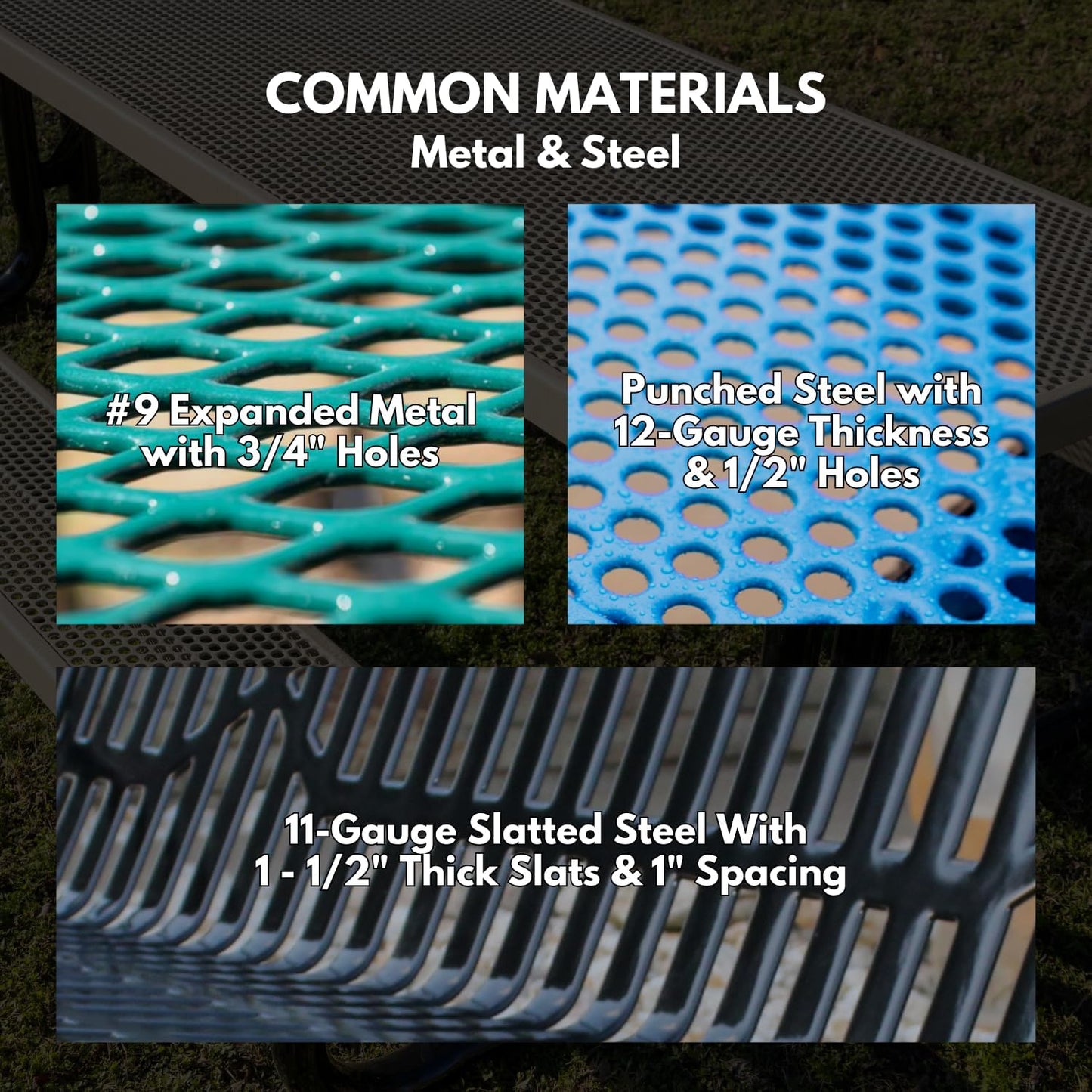 Coated Outdoor Furniture Heavy-Duty Outdoor Bench Thermoplastic Coated, Punched Steel, Commercial-Grade Garden Bench, Made in America (Portable with Back, 6 Ft, Textured Sand)